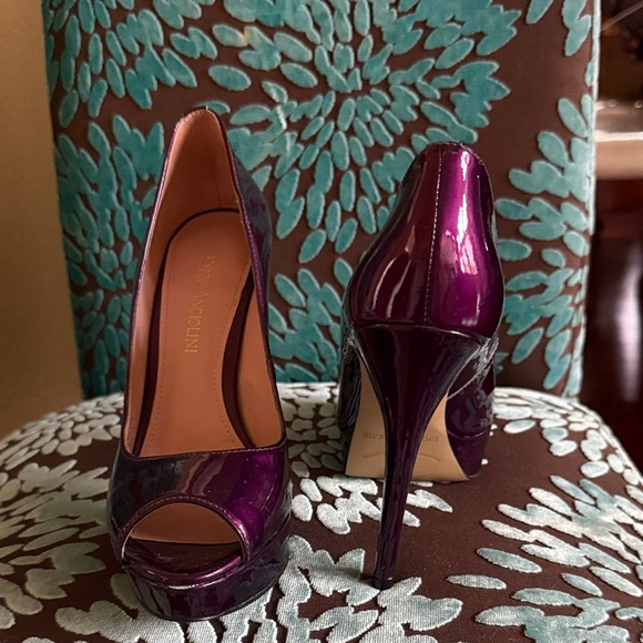 Enzo Angiolini Glossy Purple Peep-Toe Heels - Picture 4 of 4